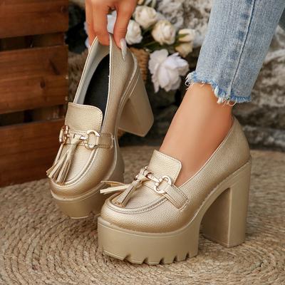 Fashion 2025 New Women Pumps Fashion Tassels Thick Heeled Party Shoes Gothic Platform Shoes Woman Bowknot Chunky High Heel Pumps Women
