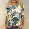 Women's Fashionable Casual Round Neck Three-Quarter Sleeve Printed T-Shirt Top