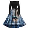 Women's Fashion Round Casual Slim Fit Christmas Print Large Swing Long Sleeve Dress