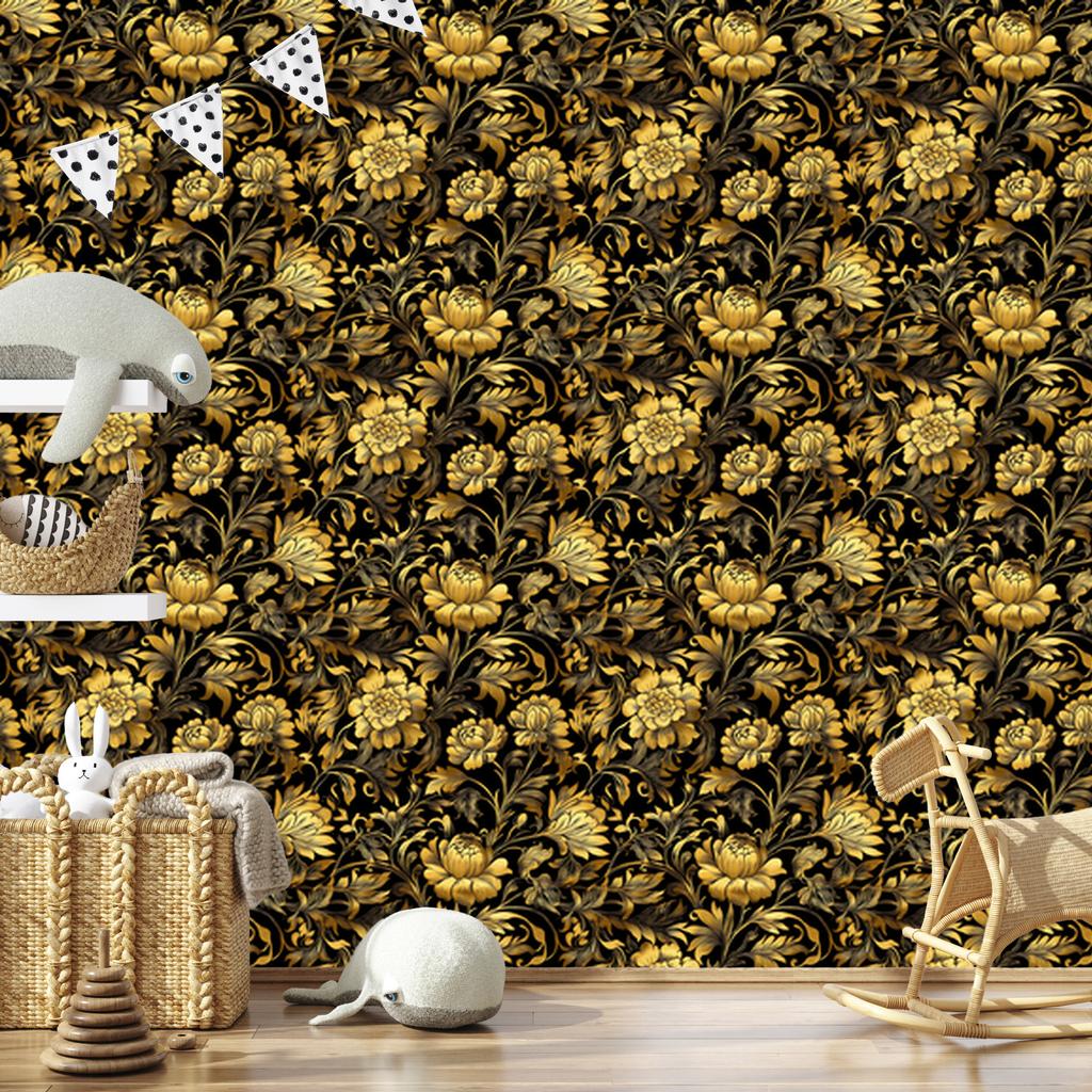 Wallpaper Golden Hibiscus Ochre and Gold, Ochre Background 50x1000