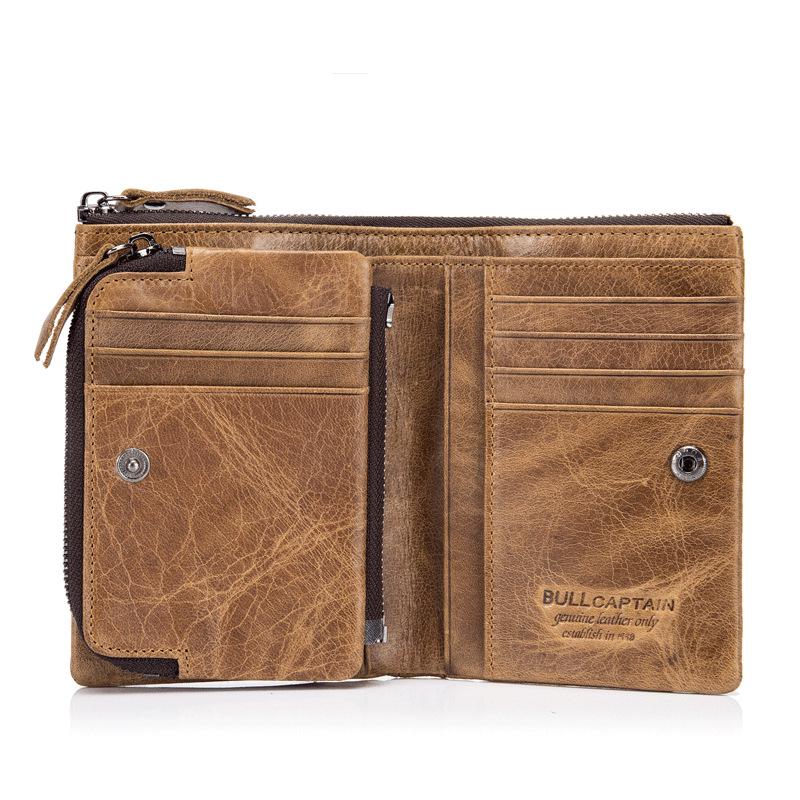 Portefeuille Vintage en Cuir Véritable pour Homme - Cuir de Vachette Pleine Fleur, Fentes Multi-Cartes, Porte-Billets, Porte-Monnaie et Porte-Cartes