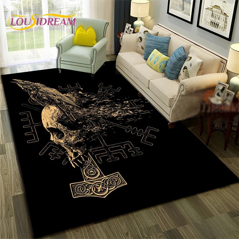 Nordic Viking Odin Valhalla Valknut Carpet Rug for Bedroom Living Room Home Sofa Decoration,Children Game Large Decor Floor Mat