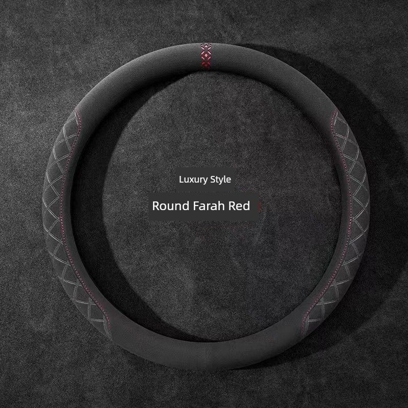 

Faux Suede Car Steering Wheel Cover, Ultra-Thin Non-Slip Short Plush Handlebar Cover, Universal for All Seasons [Luxury Model] Round Shape-Farrah Red