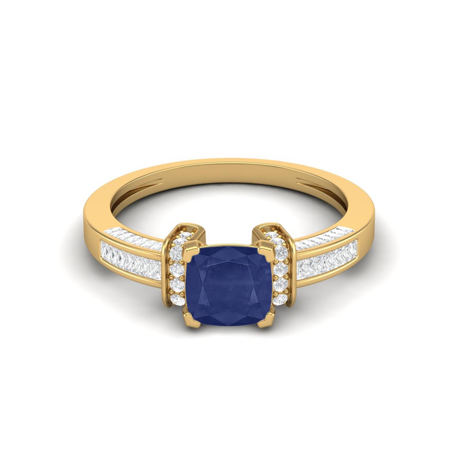 2.03 Cts Cushion Blue Sapphire Art Deco Shank 925 Sterling Silver Gold Vermeil Women Wedding Ring