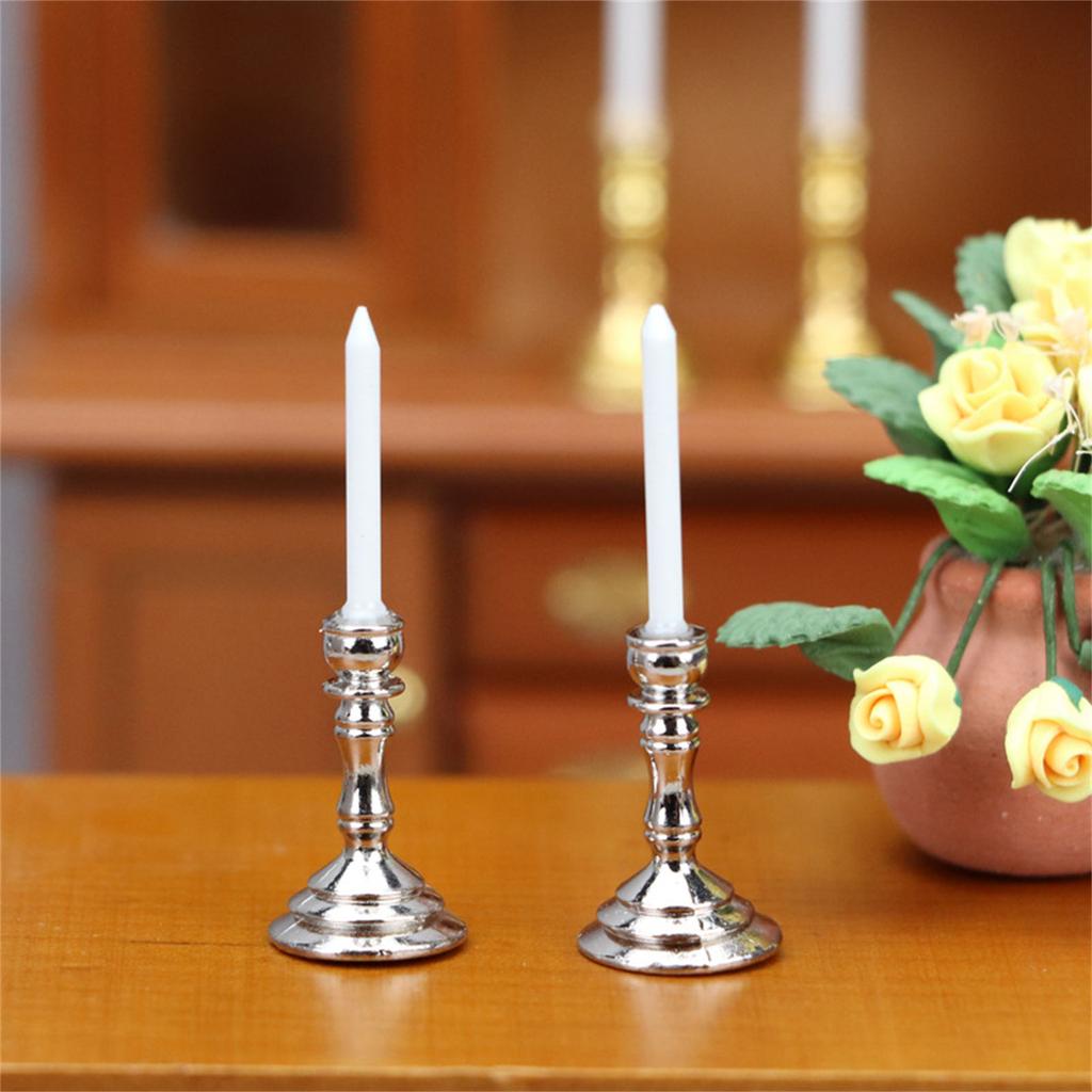 2Pcs Puppenhaus Kerzen Kerzenhalter für Leuchter Möbel Ornamente Kerze Stick Kerzenhalter Home Möbel