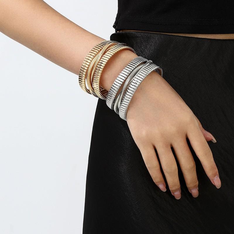 European and American fashion hip hop punk elastic bracelet wide version cross vertical stripe snake bone chain open bracelet women