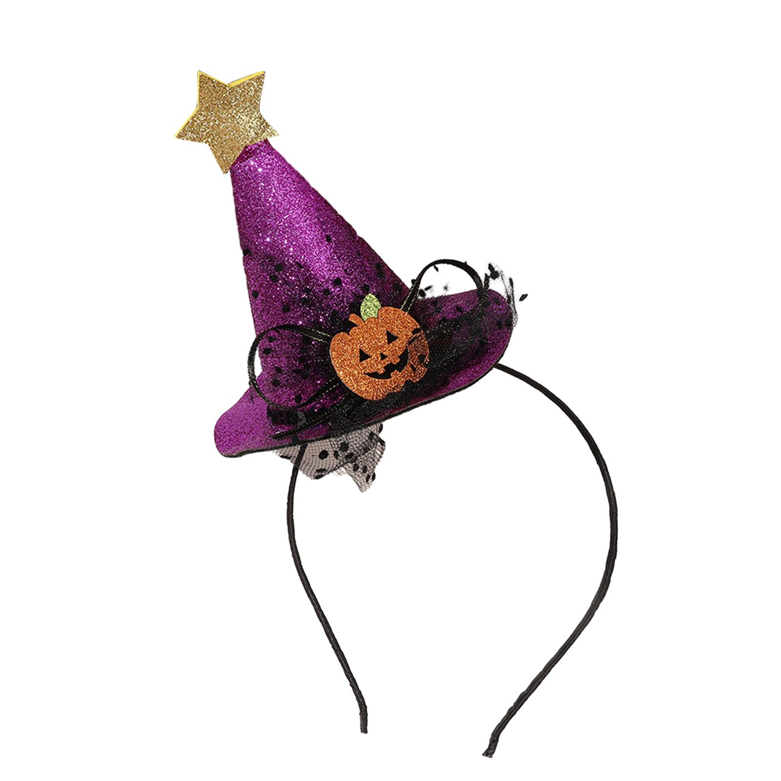 

Sequins Witch Hat Headdress Headband Spiderling Pumpkin Non-slip Catch Hair Hoop Hair Styling Tool A