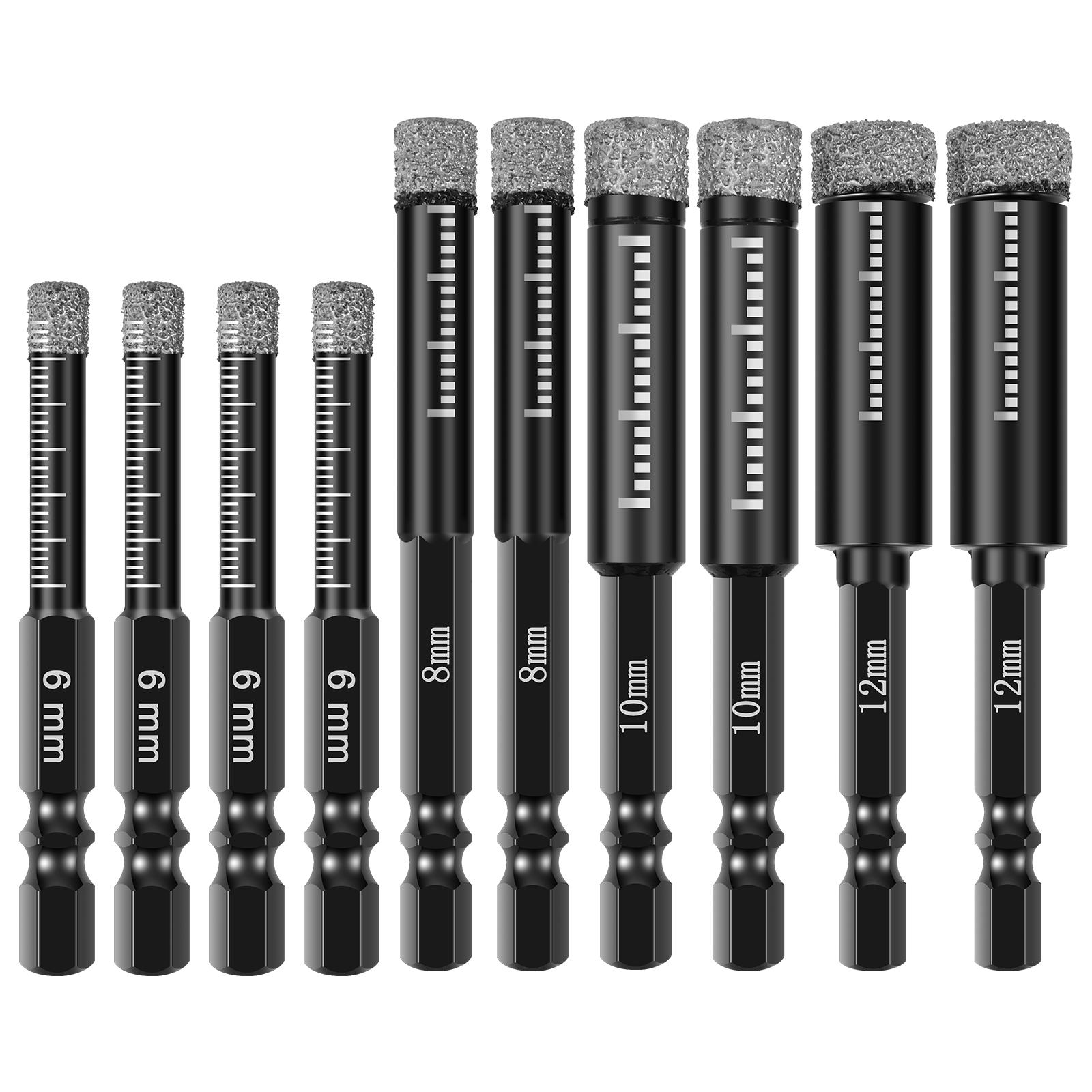 

10Pcs Dry Diamond Drill Bit Set Diamond Tile Drill Bits Wear Resistant Carbide Drilling Tile Hole Saws Fast Drilling for Tiles
