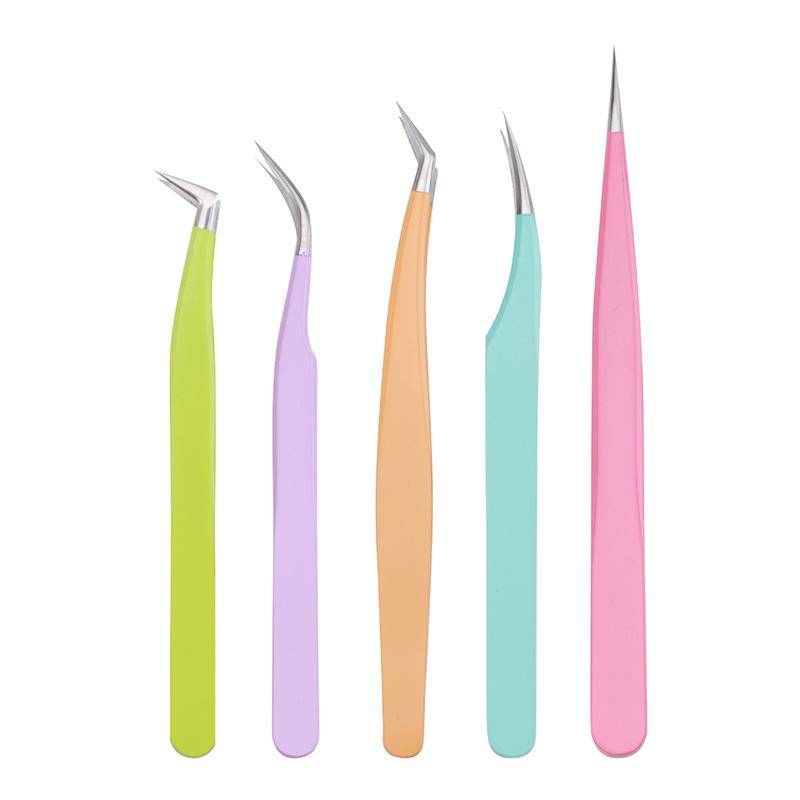 1/5 Pcs Eyelash Tweezers Extension Stainless Steel Superhard Tweezers Tips High Precision Anti-Static Tweezers Professional Tool