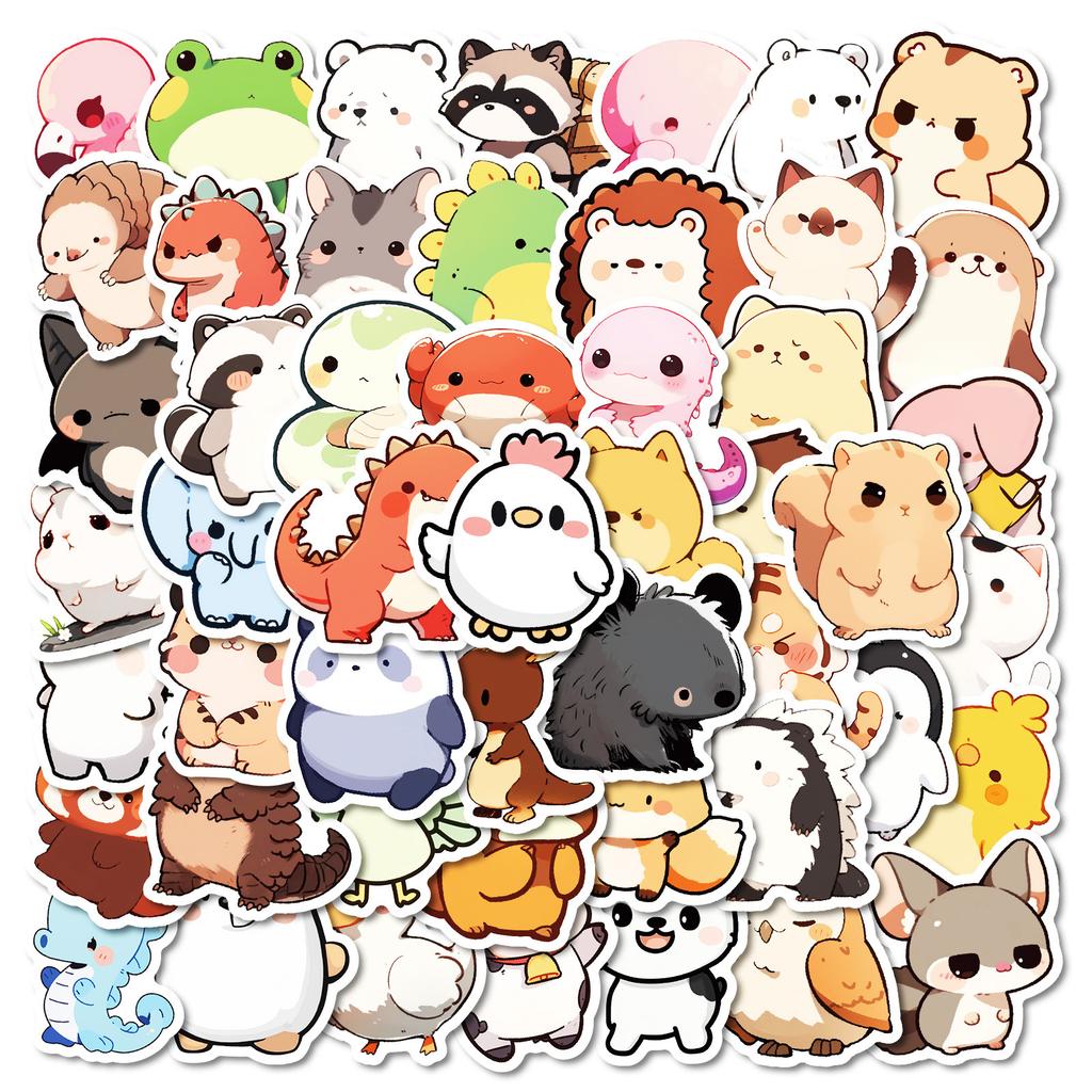 50 Super Cute Q Version Stick Figure Small Animal Graffiti Sticker Decorative Gift Suitcase Water Cup Sticker