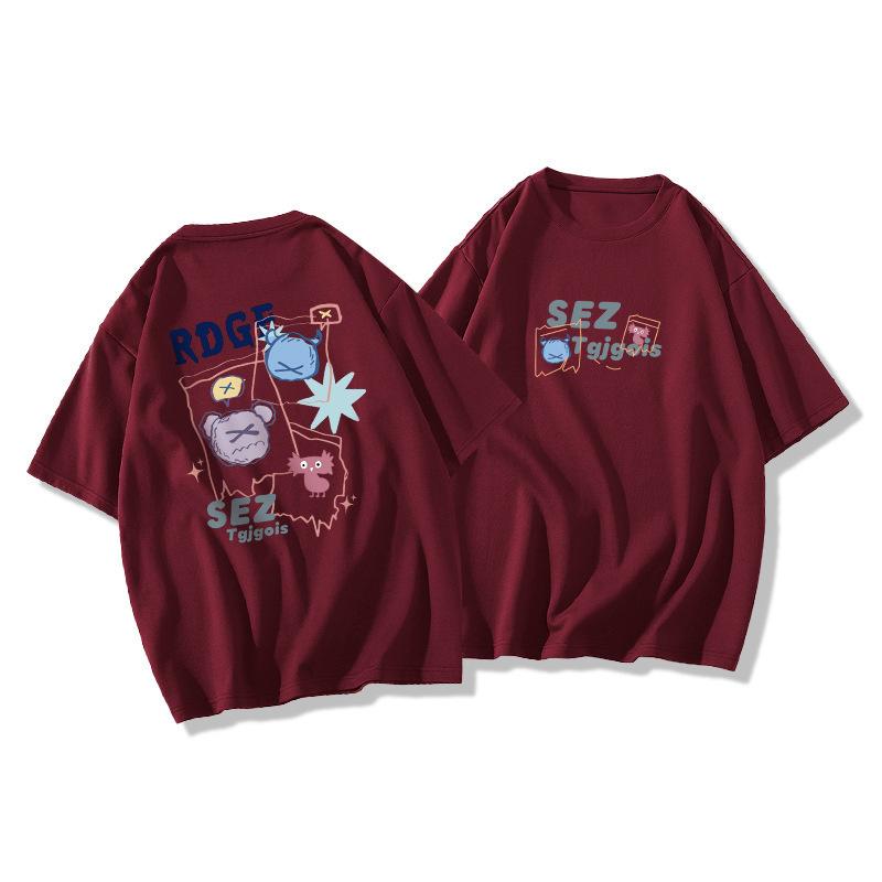 Women's Round Neck Short Sleeve Tee Oversized Casual Cartoon Printed T-Shirt Commuter Summer Top