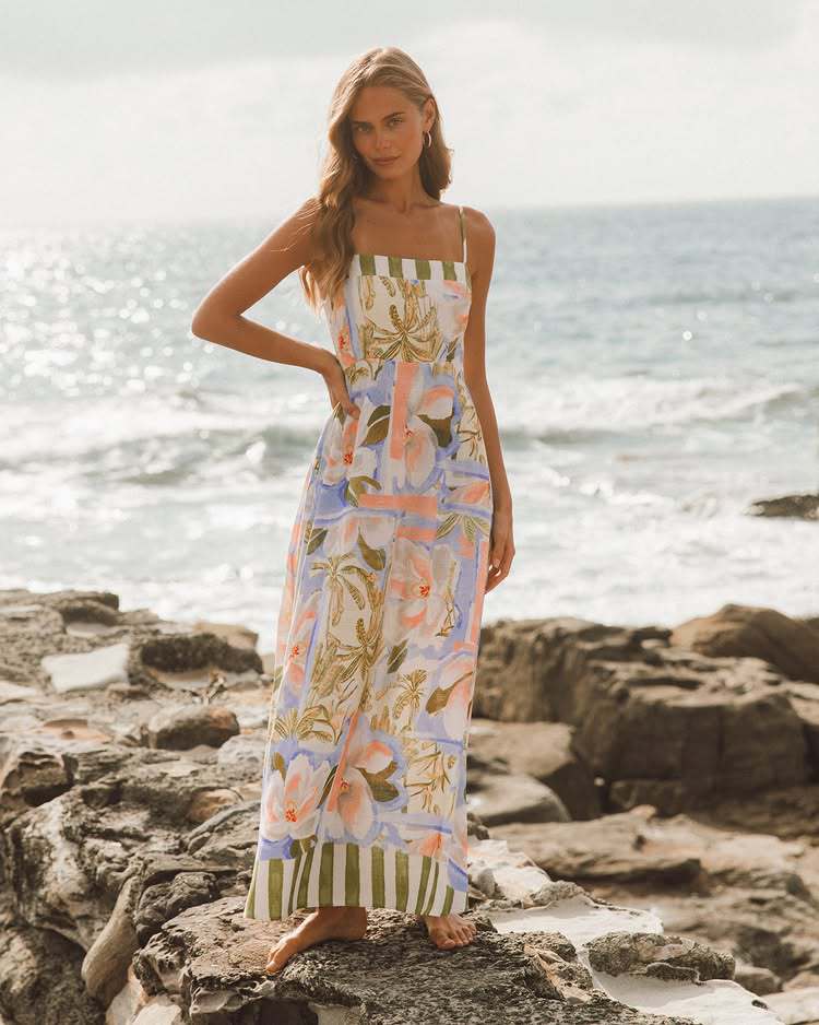 2026 European and American new dress, printed seaside vacation style swinging long dress women's dress