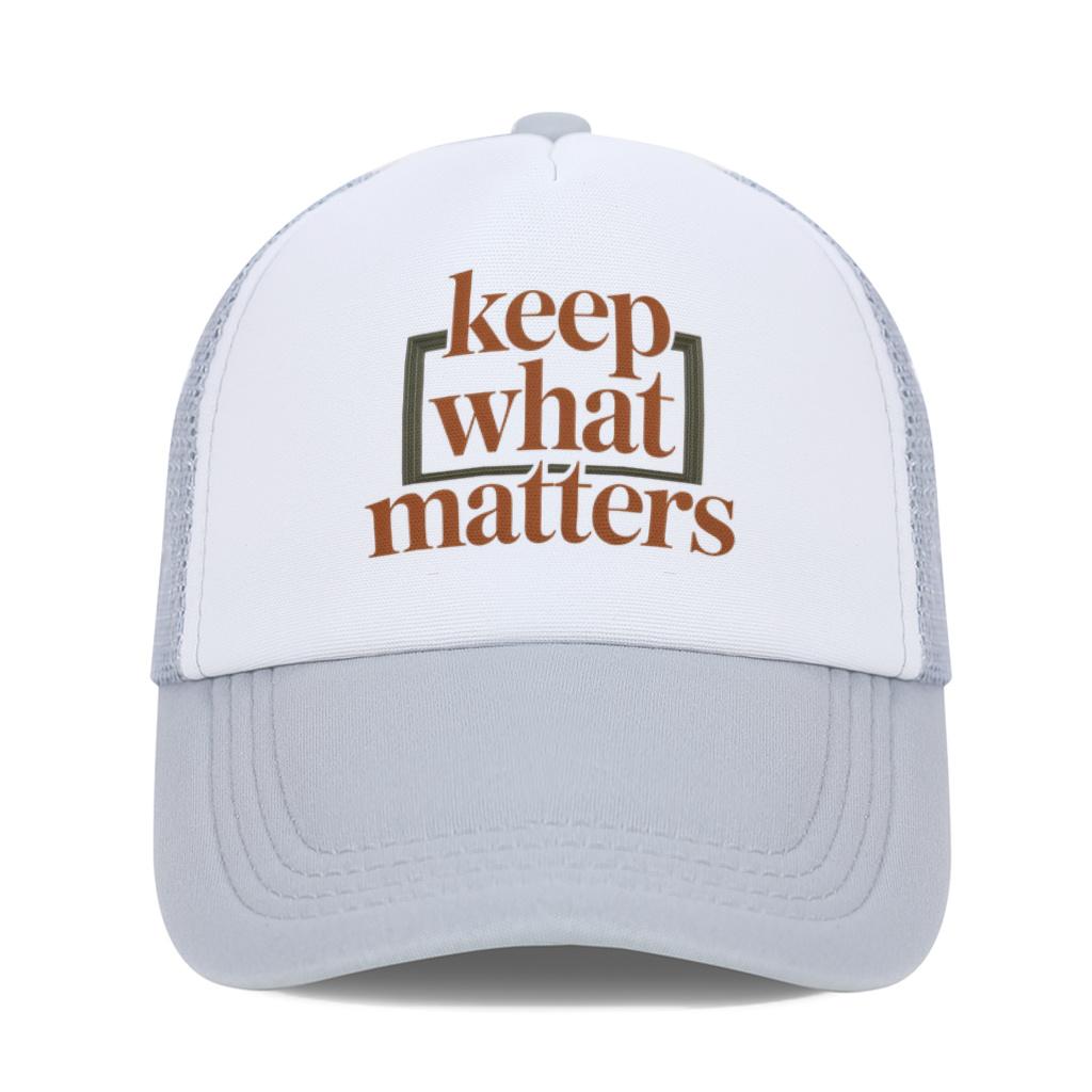 Keep What Matters Graphic Trucker Hat Breathable Polyester Mesh Baseball Cap Casual Unisex