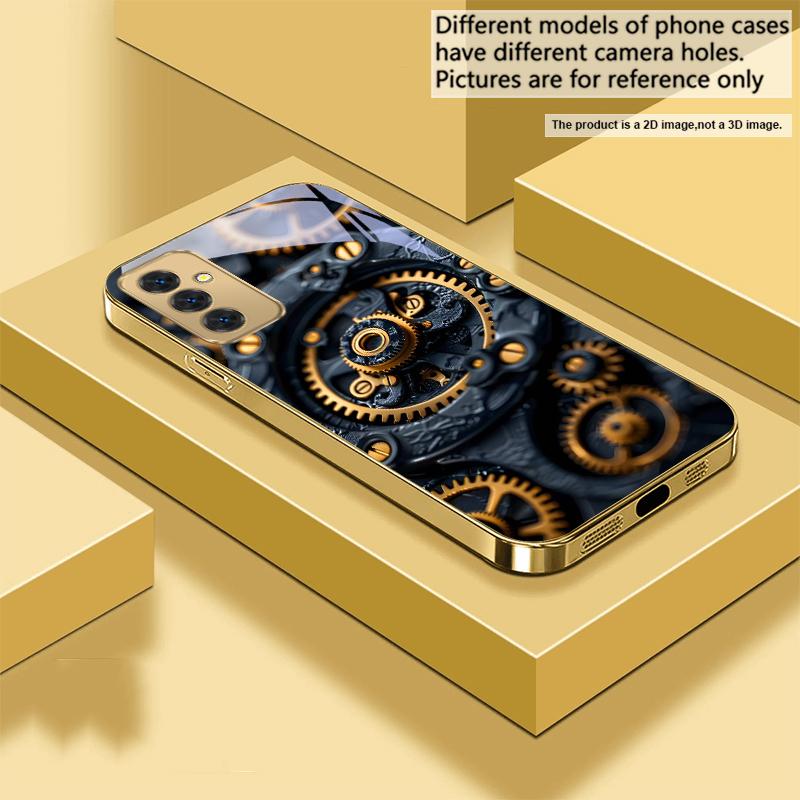

Precision metal gear For Samsung A 31 32 A33 A34 35 14 A15 13 16 25 26 50 52 53 54 55 56 70 71 72 73 Golden glass phone case Galaxy A73 5G