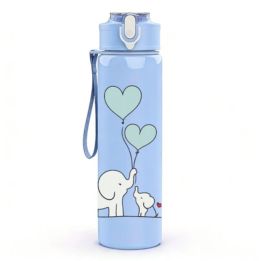 1PC Elephant Couple Heart Art 750ml Color Plastic Sports Water Bottle Leakproof Flip Straw Lid Suitable for Sports Office Home Use