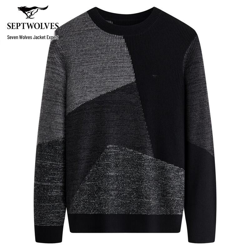 Septwolves Men's Wool Blend Colorblock Round Neck Sweater