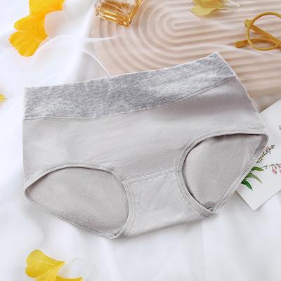 Antibacterial Breathable Cotton Women's Underwear Mid Waist Women's Fashion Underwear Elastic Solid Color Briefs
