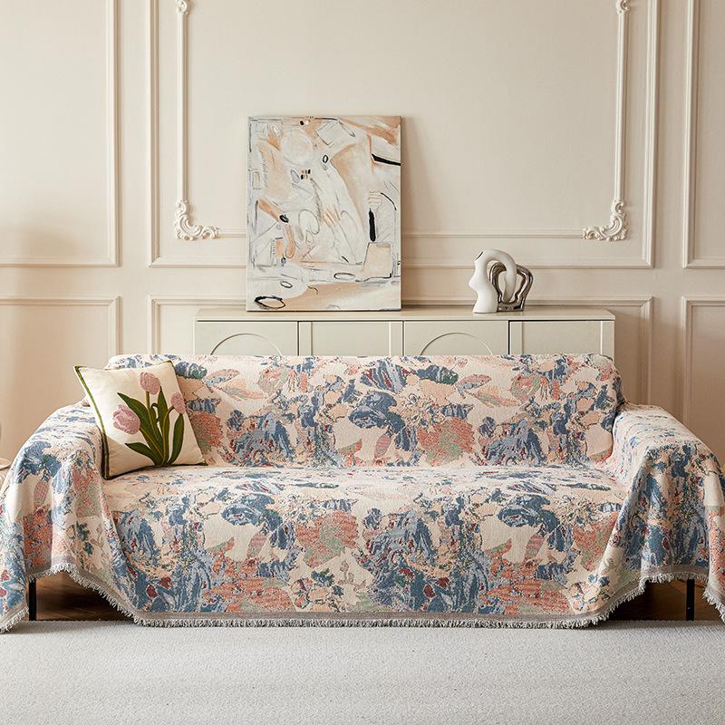 Französisches Hochwertiges Chenille Bedrucktes Sofa Handtuch Vier Jahreszeiten Universelles Sofa Überwurf Tuch Vollständig Bedeckter Sofa Überwurf Sofa Überwurf