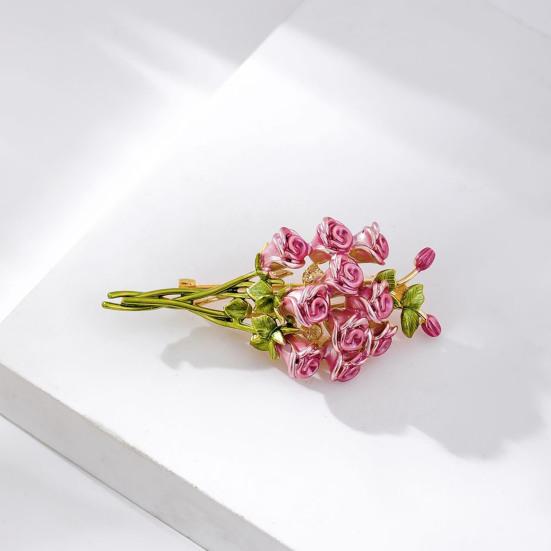 Mother Day Brooch 3D Enamel Rose Flower Bouquet Design Brooch Suit Lapel