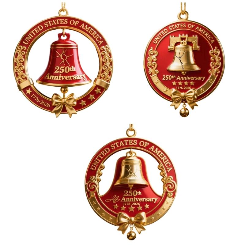 3Pcs 250 Years Anniversary Metal Bells Ornament Christmas Bells Hanging Decoration For Holiday Tree Festival Celebration 1