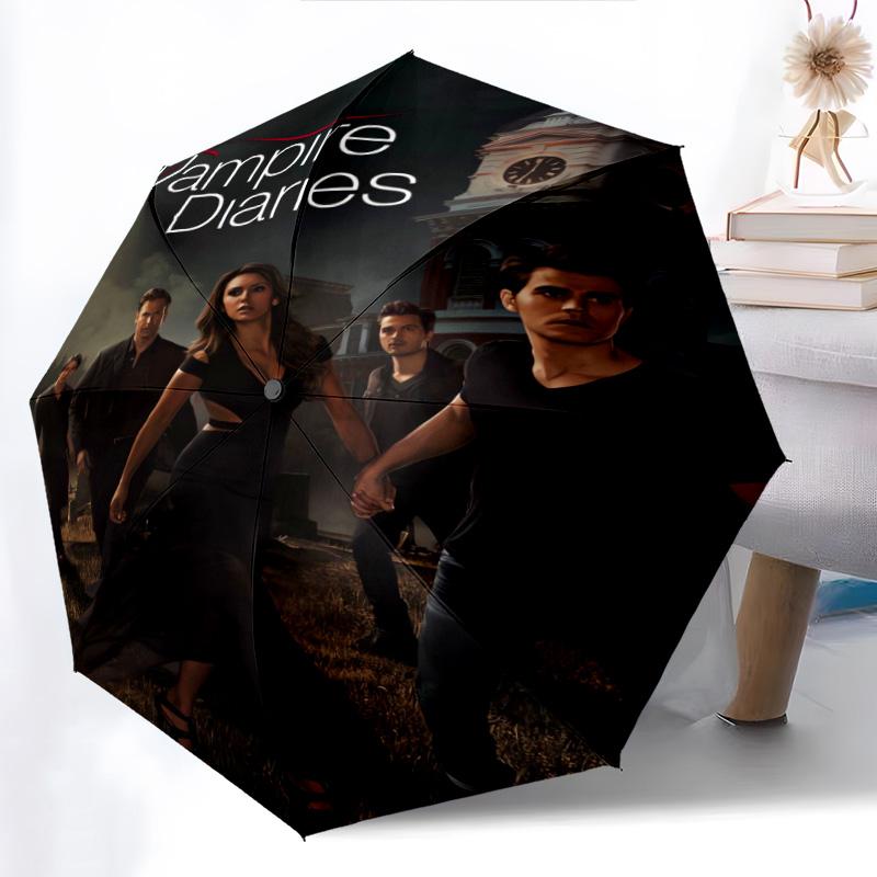 Mystic Falls Secrets Unveiled Folding Umbrella 8 Paraphenoid Bones Suitable for All Seasons Three Folds Sun Umbrella Printing