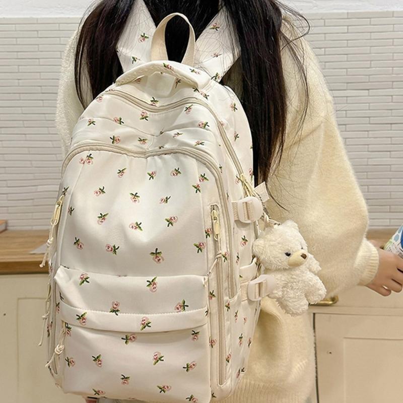 Großvolumige florale Nylon-Schultasche, lässiger Tagesrucksack, Reiserucksack für College-Studenten