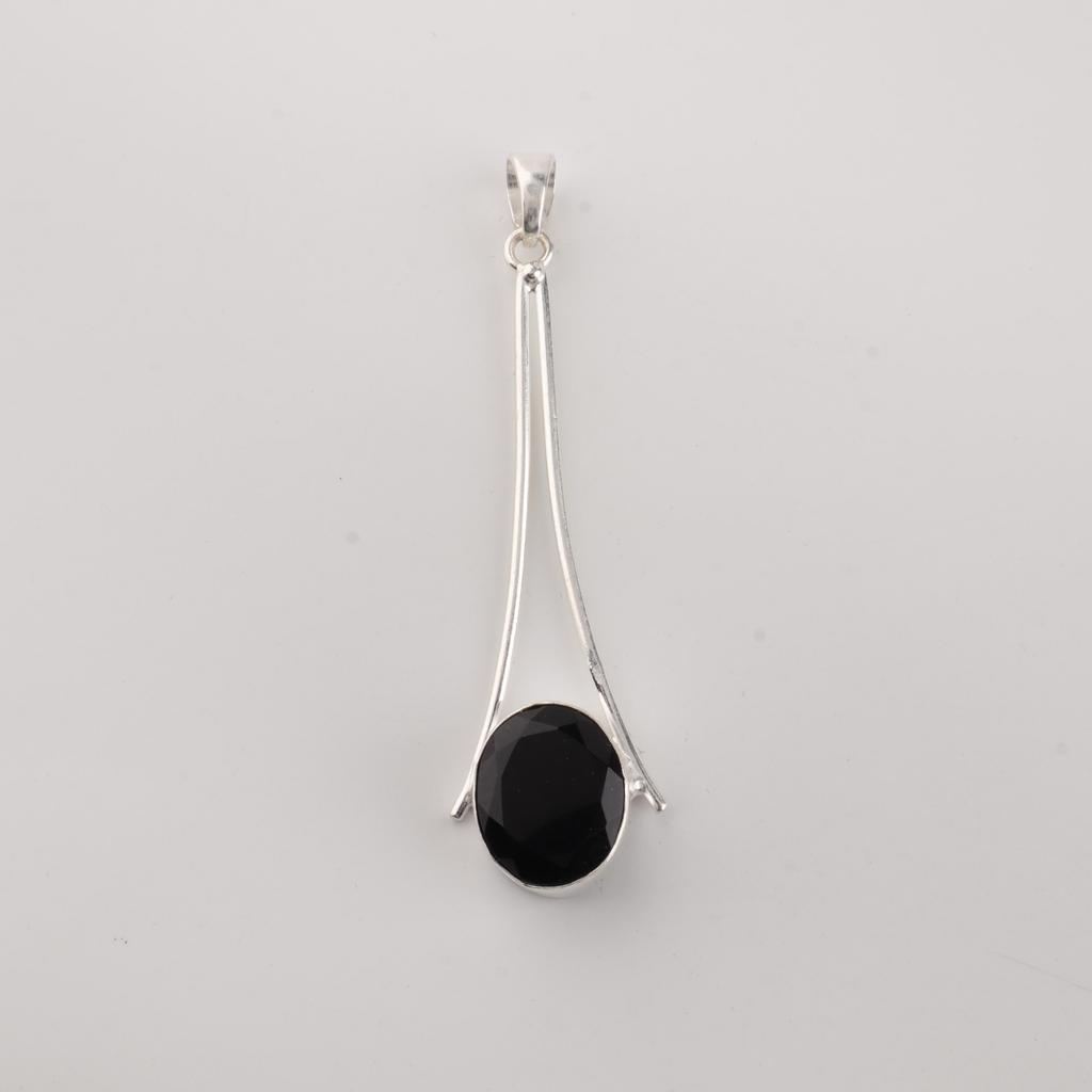 Black Onyx Gemstone 925 Sterling Silver Handmade Jewelry Women Pendant 1.79" For Thanksgiving Gift PP-69-16