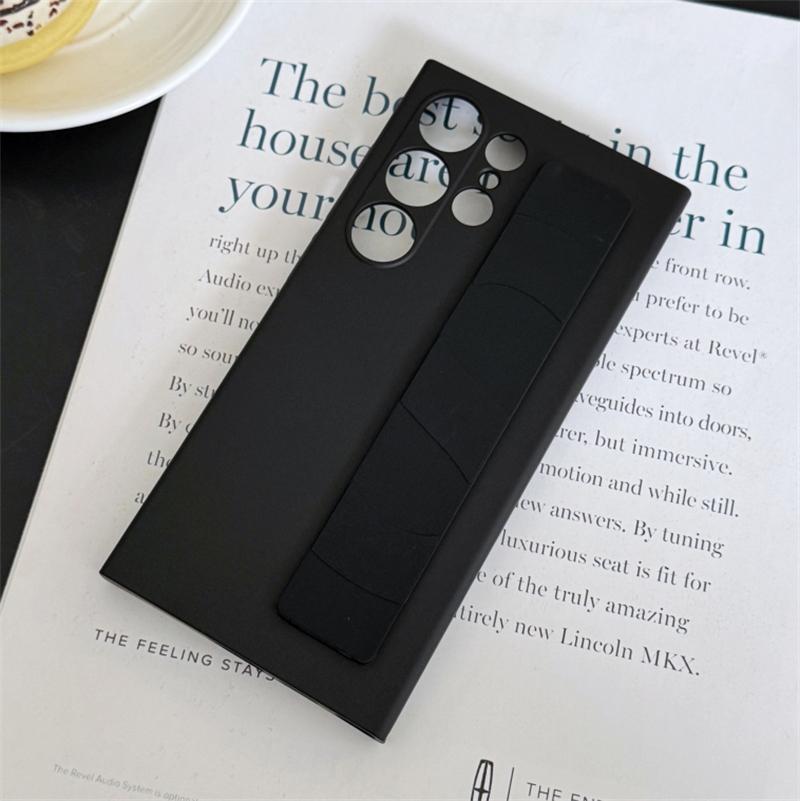 Handheld Silicone Elastic Wrist Strap Hard PC Phone Case For Samsung Galaxy S25 S24 S23 Ultra Plus Matte Clear Shockproof Cover