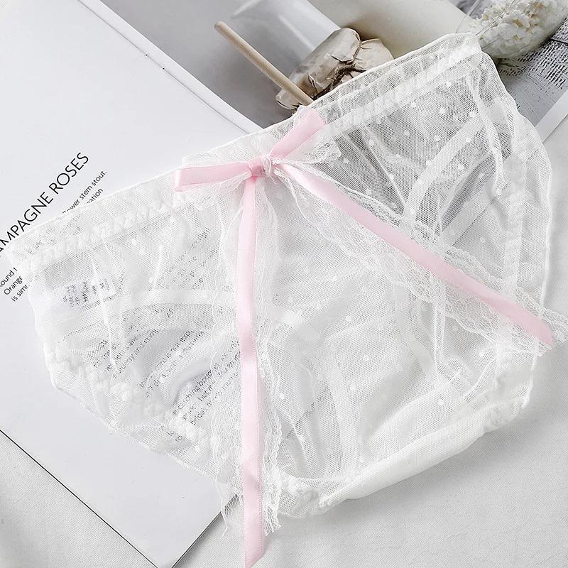 Mesh Transparent Sexy Lace Bow Thin Breathable Women's Underwear High Elasticity Japanese Style Lovely Sweety Panties