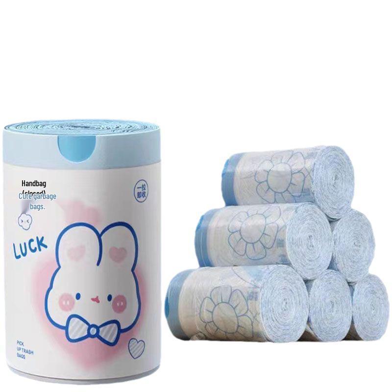 Cartoon Blue Heart Rabbit Drawstring Garbage Bags - Large, Thickened, Automatic Closing for Kitchen