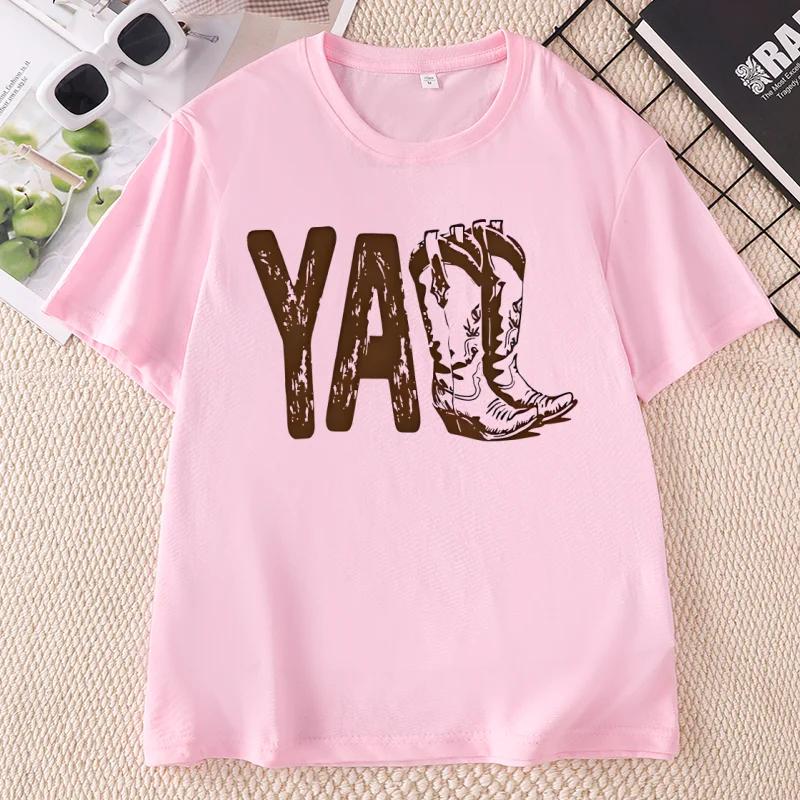 Yall Cowboy Boot Print T Shirt Unisex Crewneck Casual Wear For Unisex Western Style Country Music Tshirt Short Sleeve Tees