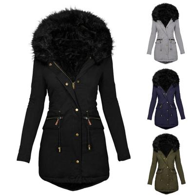 Damen Winter Langarm Kunstfell Kapuze Mittellang Warmer Mantel Parka Schnee Oberbekleidung