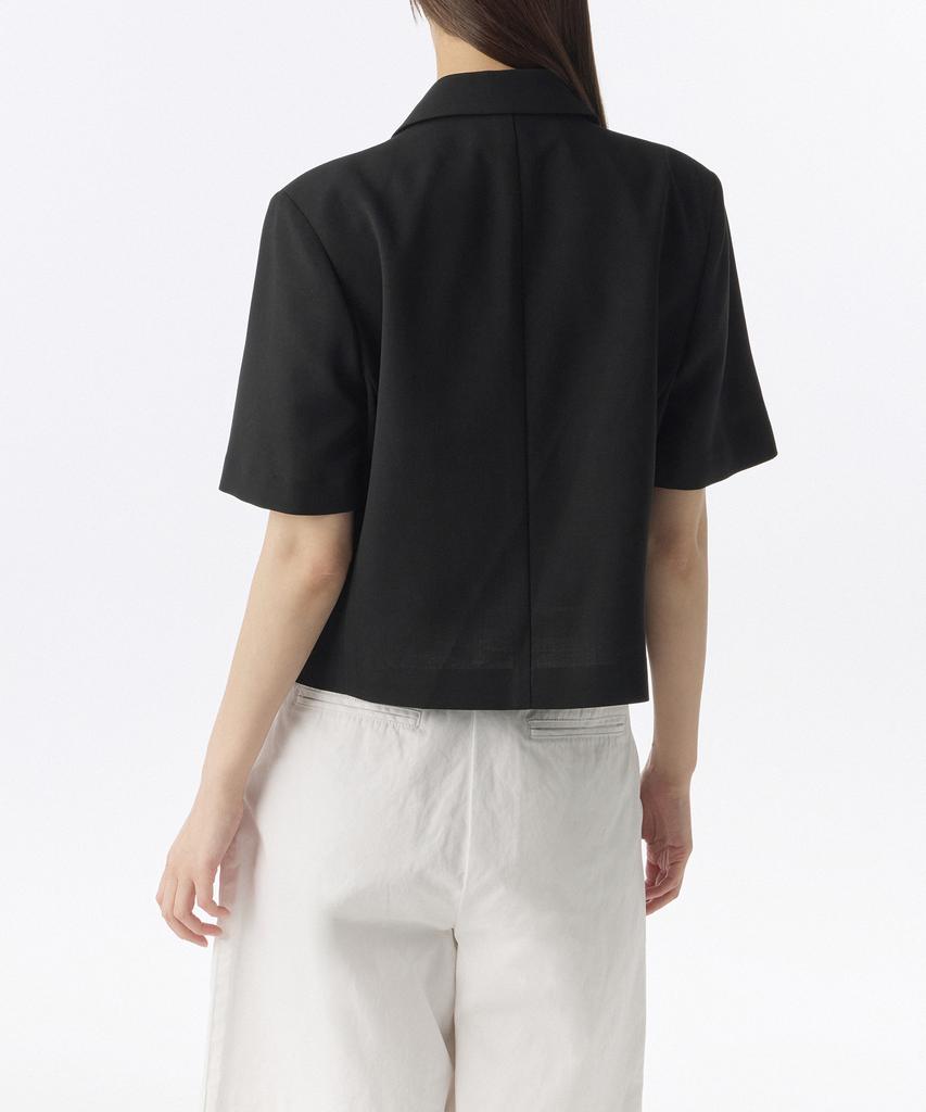 Musinsa Standard Dámský Dámský Lněný Crop Krátký Rukáv Blazer [Černý]