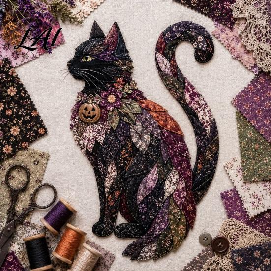 Halloween Party Home Decor Patchwork DIY Kit Fabric Sewing Kit with Owl Skeleton Soft Printed Cotton Ghost Witch Designs Crafting for Seasonal