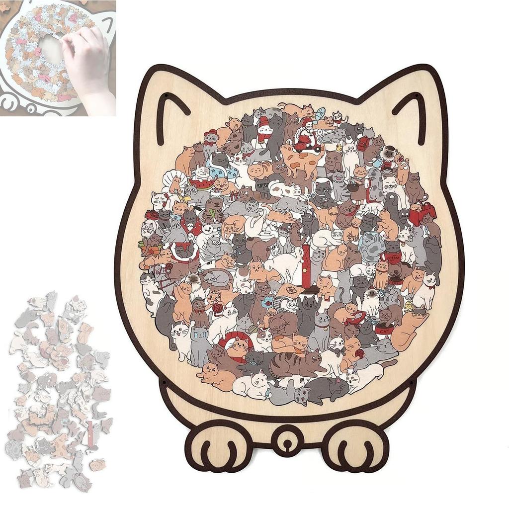 135-piece Wooden-colored Cat-shaped Puzzle With Cat Frame Cat Puzzle Ornaments Cat Wooden Jigsaw Puzzle Kids Gifts