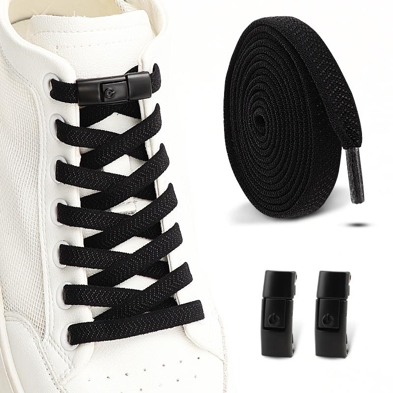 Ein-Knopf-Schnürsenkel ohne Binden, Schnellverschluss Faulenzer-Schnürsenkel, Strapazierfähige elastische Ersatzschnüre für Sneaker & Freizeitschuhe 1 Paar/2 Paare