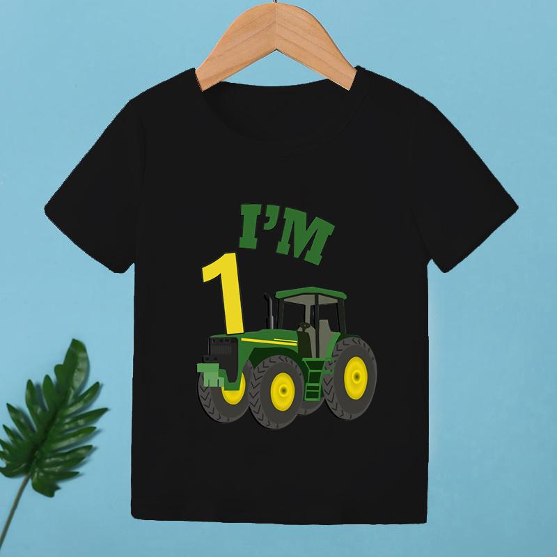 Agricultural Tractor Birthday Numbers 1 2 3 4 5 6 7 8 9 Cartoon Printed Summer Girls and Boys Short Sleeved Tshirt