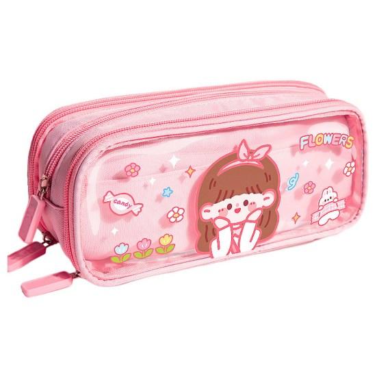 

Пенал 3 слоя большой емкости холст студенческая портативная сумка для канцелярских принадлежностей с отделениями для ручек ежедневного использования C