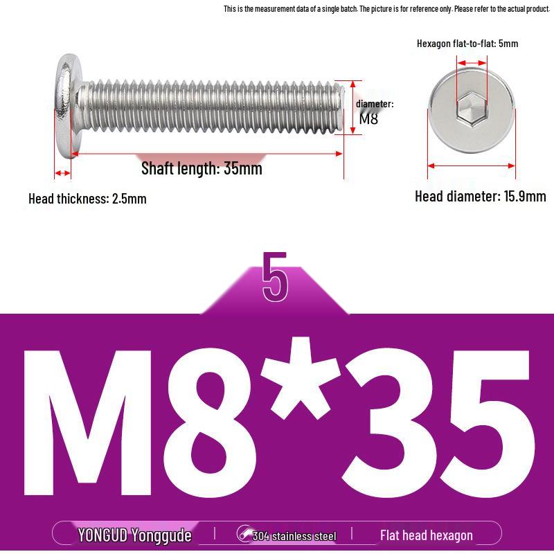 304 Stainless Steel Ultra-Thin Flat Head Hex Socket Bolt, M2-M12