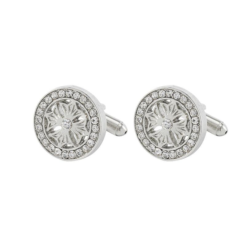 Diamond-Encrusted Metal Sleeves, High-Grade French Alloy Cufflinks, Simple Round Men'S Shirt Buckles