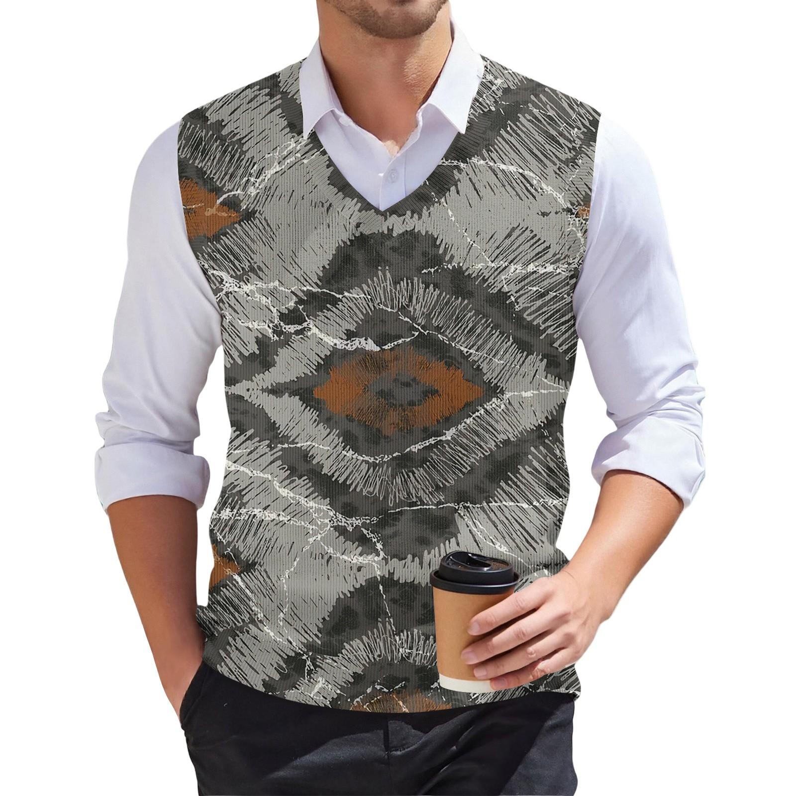 

Мужской модный принтованный V-образный вырез без рукавов трикотажный пуловер XXXL