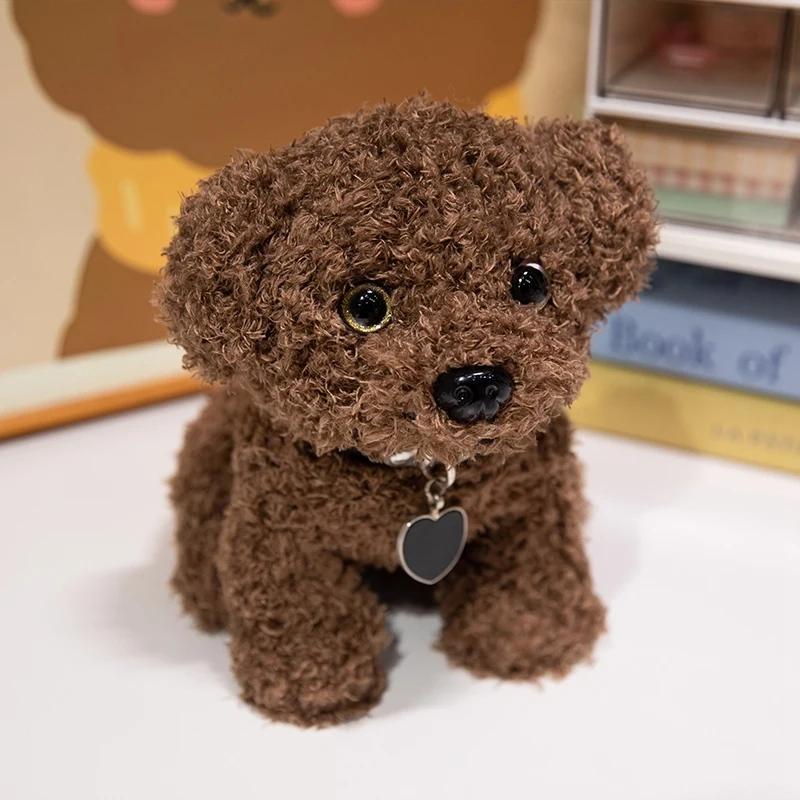 Schattige Levensgetrouwe Zittende Poedel Pluche Speelgoed Pluizige Leuke Puppy Pop Met Sjaal Choker Zoet Cadeau Voor Kinderen Mooie Woondecoratie 20cm