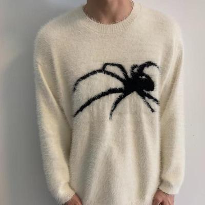 Unisex High-End Guochao Nerz Samt Spinnen Beflockung Pullover: Lockere Strickware im Nischen-Design