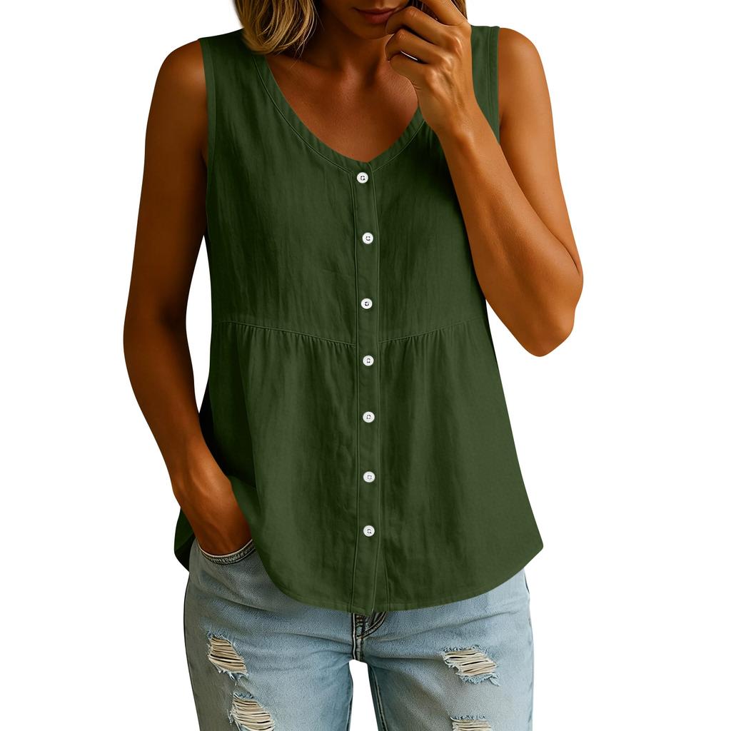 Women’s V Neck Button Front Sleeveless Loose Fit Casual Summer Blouse Top Relaxed Style Lightweight Comfortable Shirt