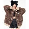 2024 Y2K Lamb Wool & Leather Mid-Length Plush Duffle Coat for Women