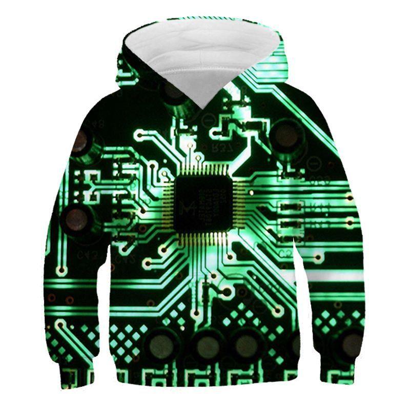 Electronic Chip Grpahic Hoodies for Men Clothing 3D Circuit Board CPU Printed Hooded Pullovers Funny Kids Hoodie Swaetshirt Tops