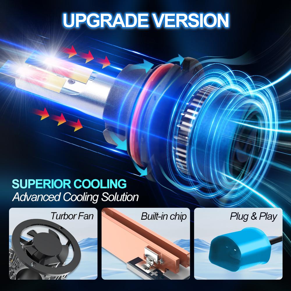 9007 Bulbs H13 H4 All In One LED 9005/HB3 9006/HB4 H7 H11 Hi/Lo Beam 30000LM 6500K White 300M Lightning Range No Battery