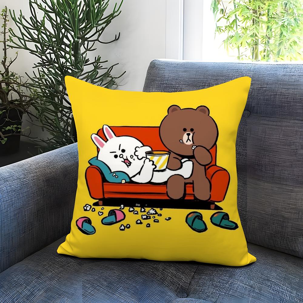 Line Town Brown Bear and C-Cony Cushion Cover Comfortable Reversible Pillow Cover Ideal for Car Sofa Bedroom & Beyond