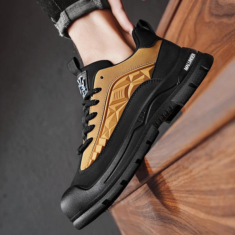 Fashion Men's Retro Style Trendy Sports Outdoor Thick Soled Mountaineering Anti Slip Spring Fashion Lace Up Workwear Shoes Large Size