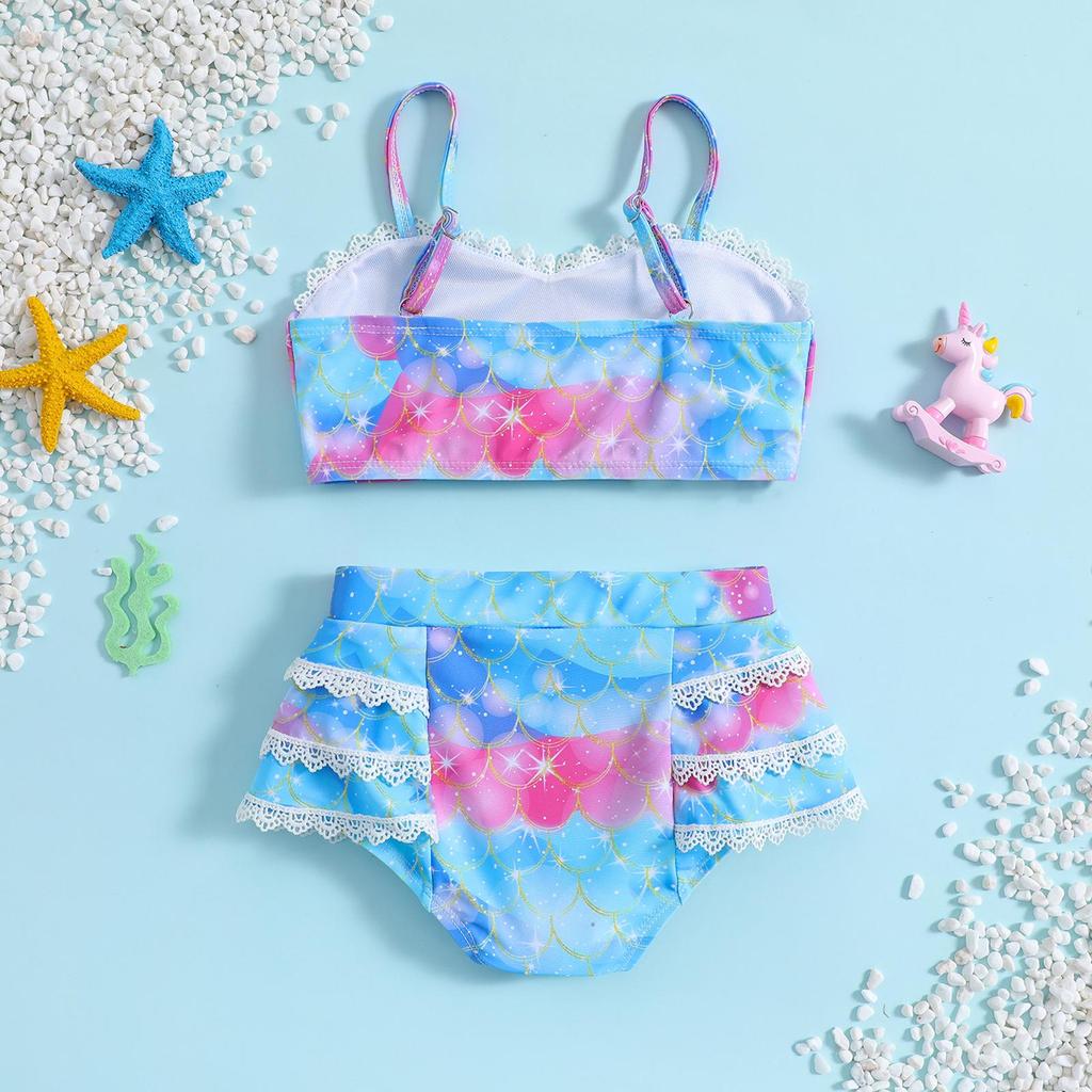 Girls' Fish Scale Halter Bikini Two-Piece Set